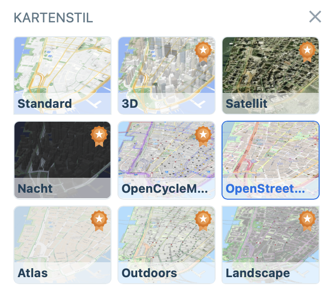 Map style selector in the legacy Route Editor